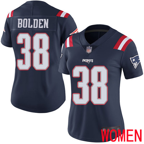 New England Patriots Football 38 Rush Vapor Limited Navy Blue Women Brandon Bolden NFL Jersey